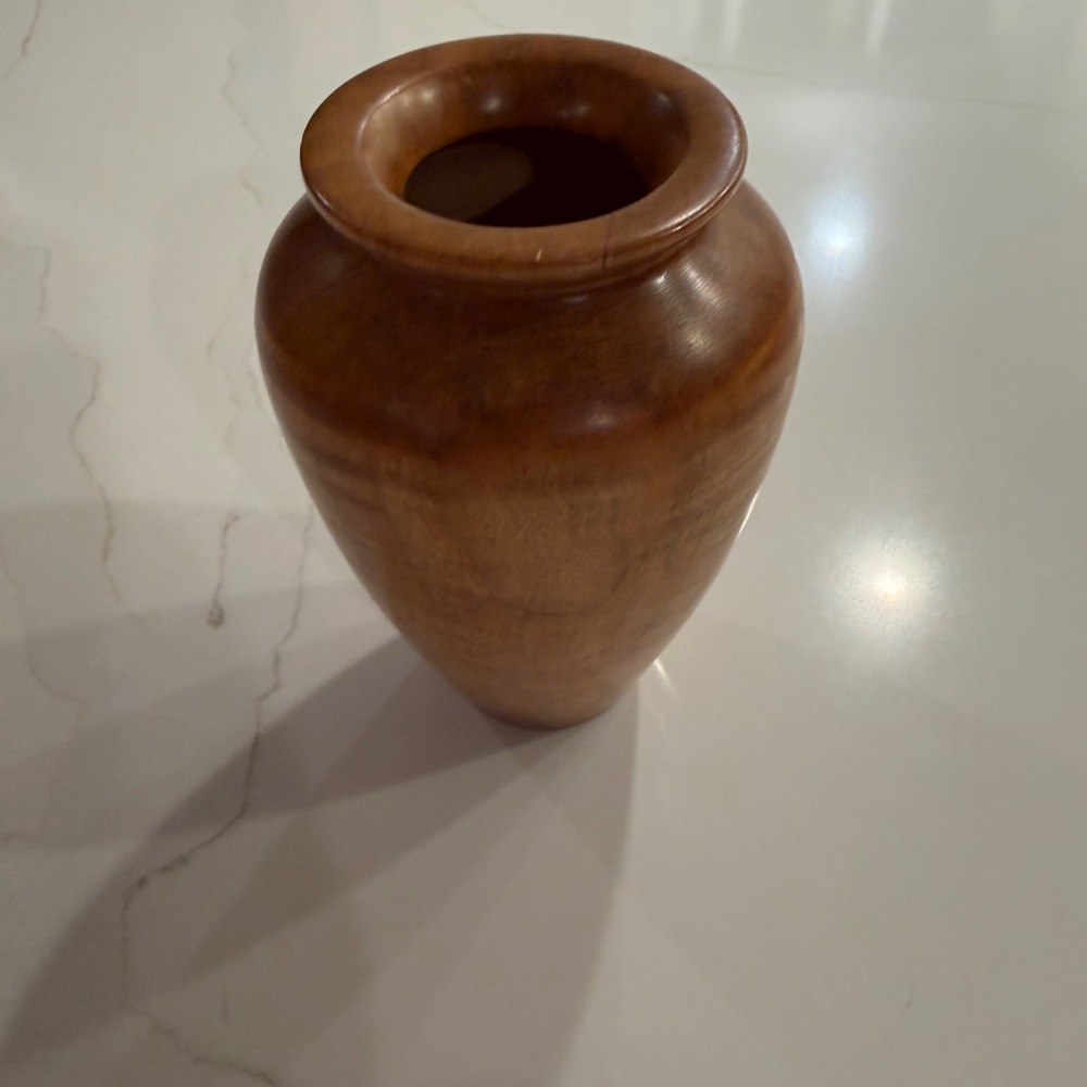 Vintage 1992 Signed Maple Wood Vase Tiger Stripe Curly Grain Hand Turned 6.25"